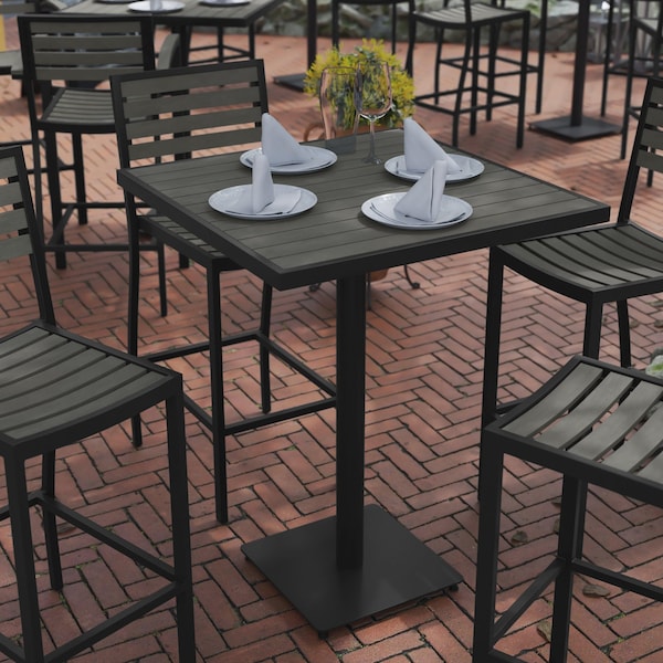 Flash Furniture 32in Square Gray Wash Bar Height Poly Slat Table XU-HW1045-3232-GY-GG - main